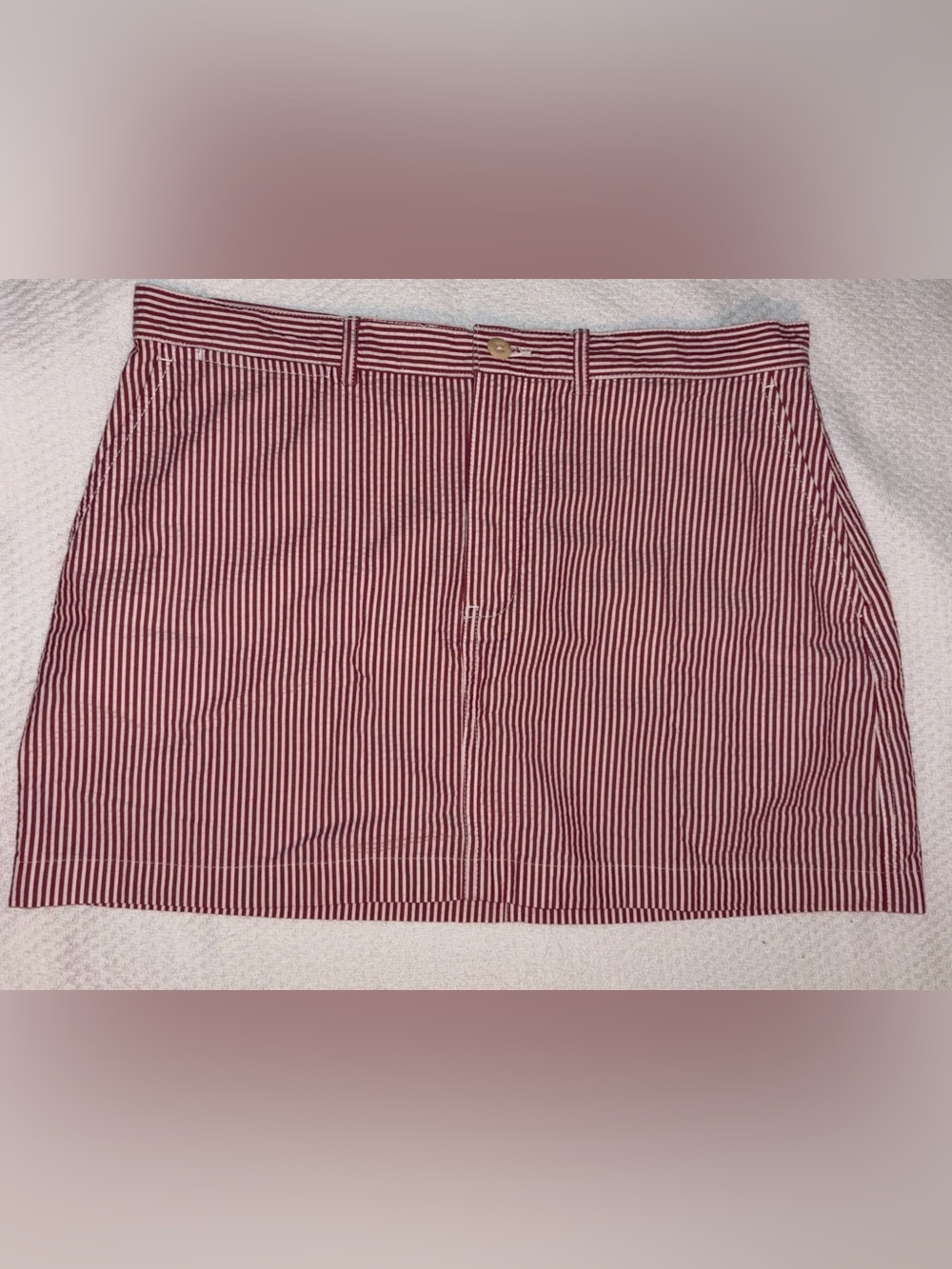 RALPH LAUREN POLO SPORT-Red White Seersucker Stripe Cotton Mini Skirt Sz 6 Women